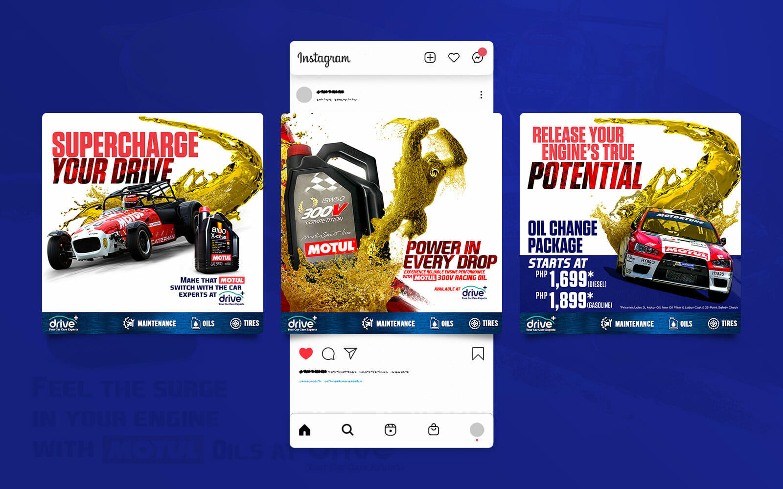 An instagram ad for a car and a motorcycle.